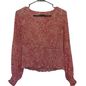 Express Sheer Paisley Print Blouse Women’s Medium Pink & White Long Sleeve Boho